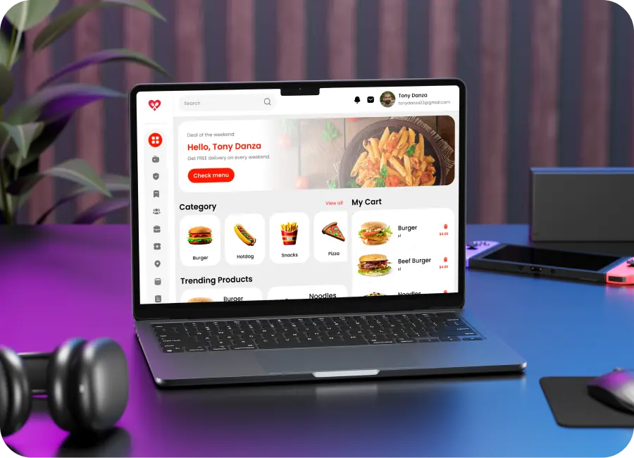 Food delivery app and ordering software interface
